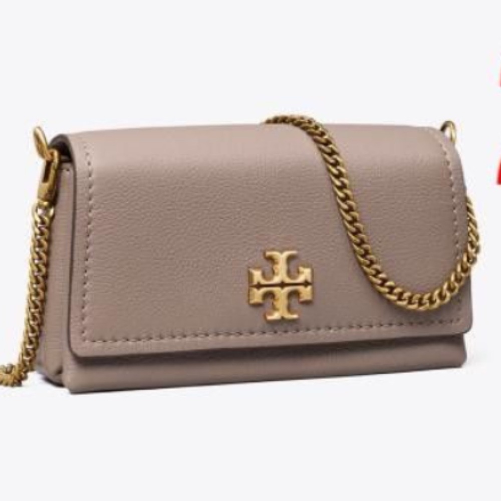 Tory Burch Beige Leather Crossbody with Gold Chain
